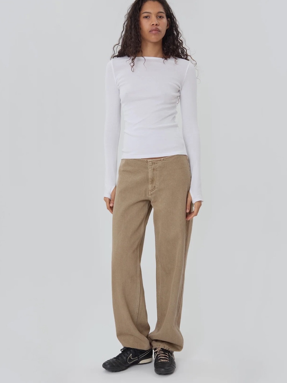 STILL HERE Sport Drawstring Hem JEANS in Brown. Size 40